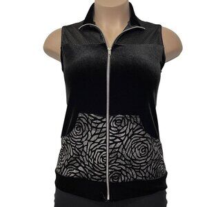 A WISH COME TRUE Unisex Black Velour Vest Small‎ Adult Metallic Silver Dance